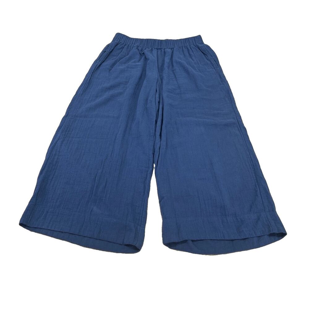Pact Organic Cotton Cropped Wide Leg Gauzy Pants Blue Size L Minimalist Lagen
